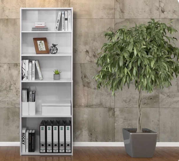 furinno wright 5-shelf bookcase, soft white, 17061wh
