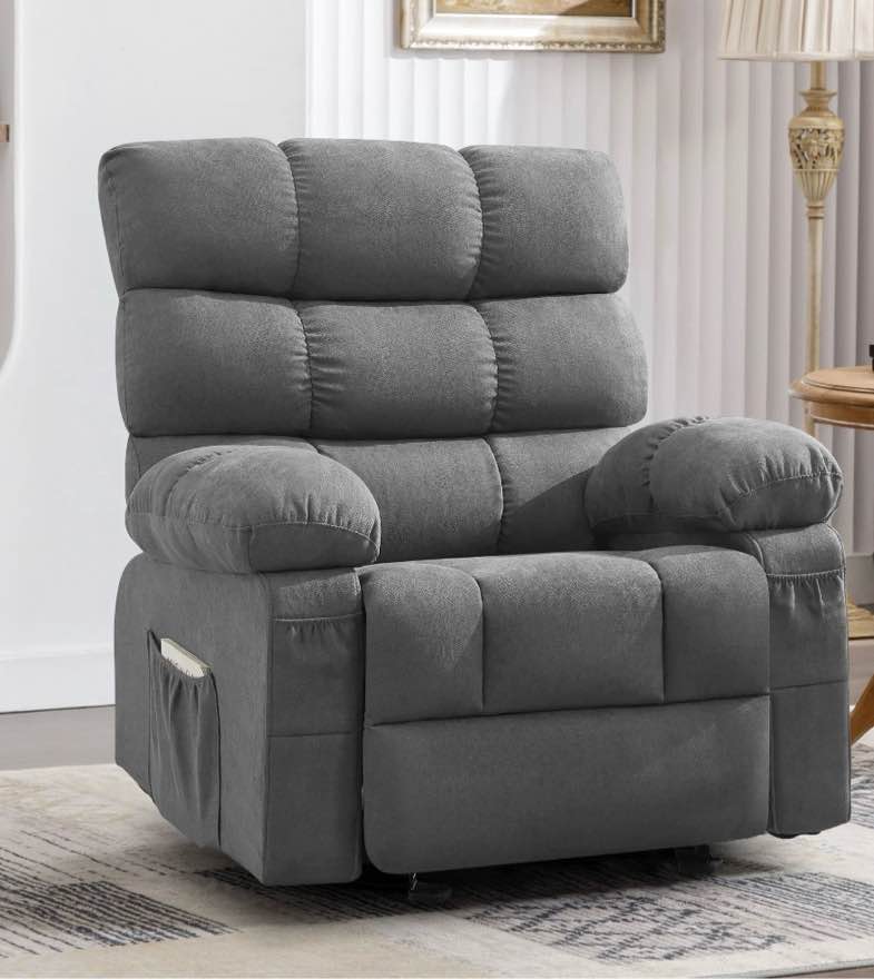 jonpony rocker recliner chair, ergonomic lounge chair for living room,small spaces with rocking function,side pocket,gray