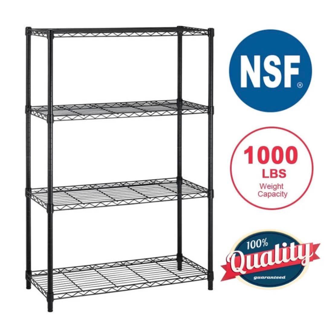 bestoffice 4 shelf wire shelving unit garage nsf wire shelf metal storage shelves heavy duty height adjustable for 1000 lbs capacity black