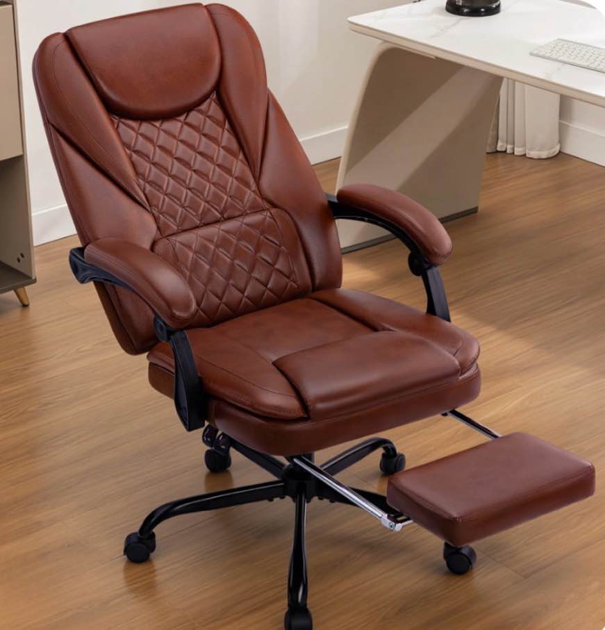 coolhut executive office chair, big and tall office chair with footrest reclining faux leather chair high back lumbar support ergonomic office chair with padded armrests, vintage brown