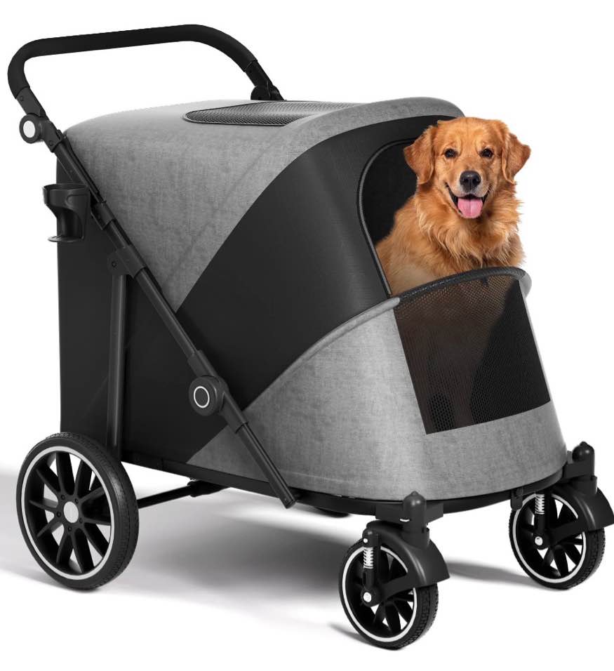 zoolike xl dog stroller, dual access 4 wheel extra large pet cage foldable travel jogging carriage stroller for 2 dogs,max 200 lbs