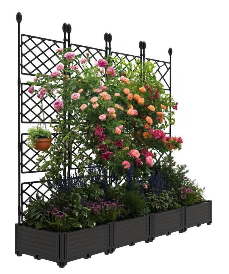 riedhoff planter boxes set with trellises, 4 planter boxes & 4 trellises, 65 x 16.2 x 62.99 inch