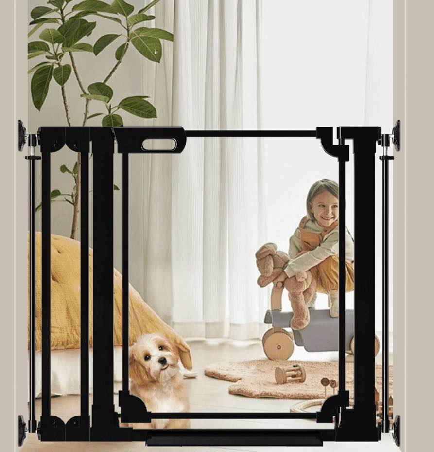 fairy baby clear baby gate for doorway 29-38 in wide pressure mounted baby safety gates black