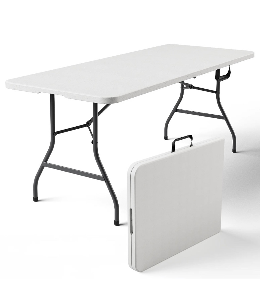 haicube 6ft folding table, heavy duty portable table, waterproof hdpe, foldable for picnic, party, camping, dining, bbq, indoor & outdoor, white