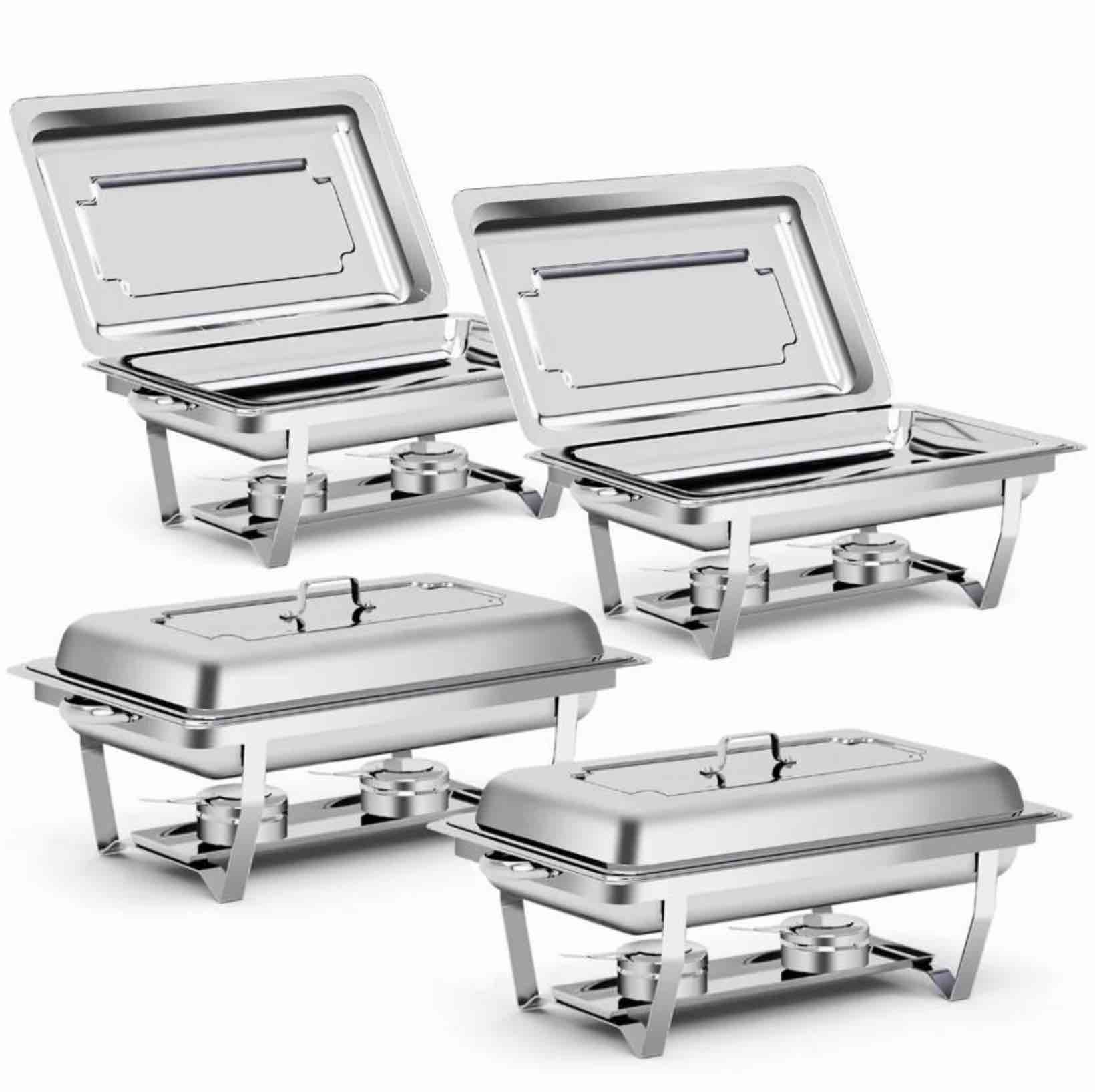 bluebow 4 pack chafing dishes for buffet set  stainless steel catering chafer  serving food warmer with lids  food & water pans & fuel holders