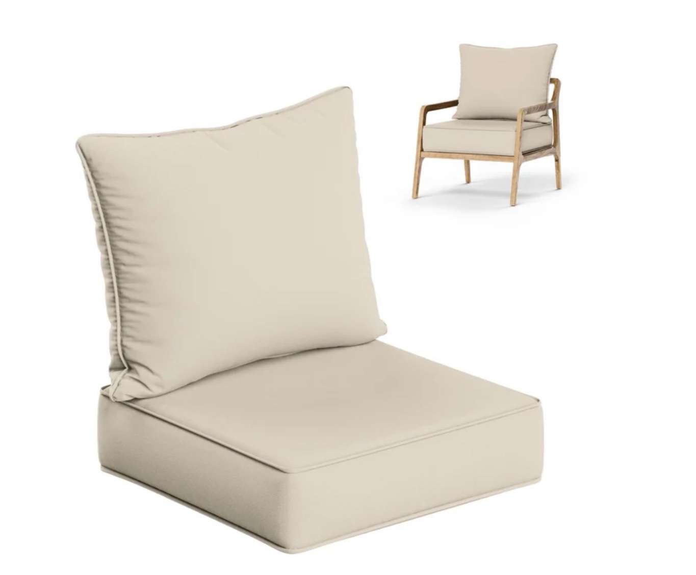 kimunuk selections outdoor deep seat cushion set 24 x 24 x 6.5 water repellant fade resistant deep seat bottom and back cushion for chair sofa and couch cream