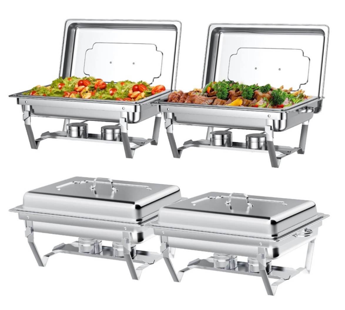 chafing dish buffet set 4 pack: tinana 8qt stainless steel chafing dishes for buffet chafers and buffet warmers sets for parties events wedding camping dinner