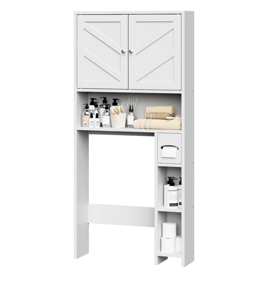 walsunny over the toilet storage cabinet with doors side storage toilet paper holder stand space saver shelf organizer rack freestanding for restroom bathroom laundry white