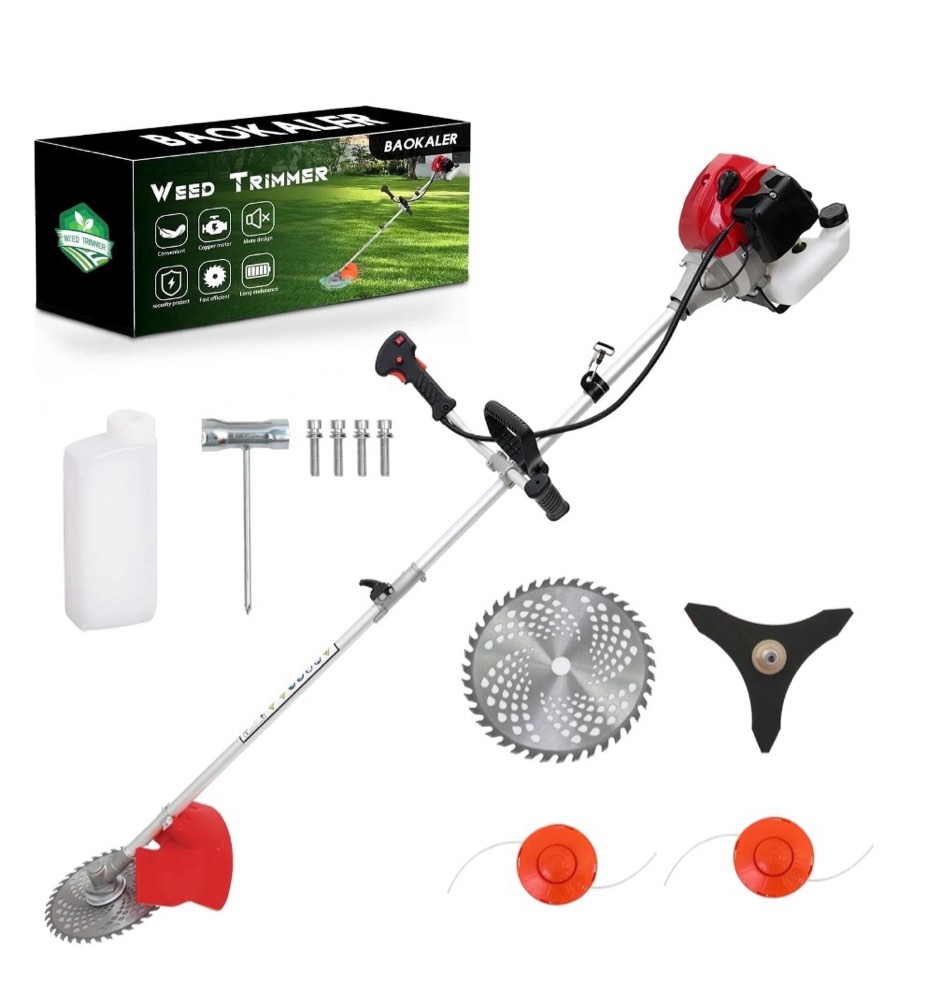 baokaler 52cc gasoline grass string trimmer  2-stroke gas powered weed eater  weed wacker with 4 detachable heads