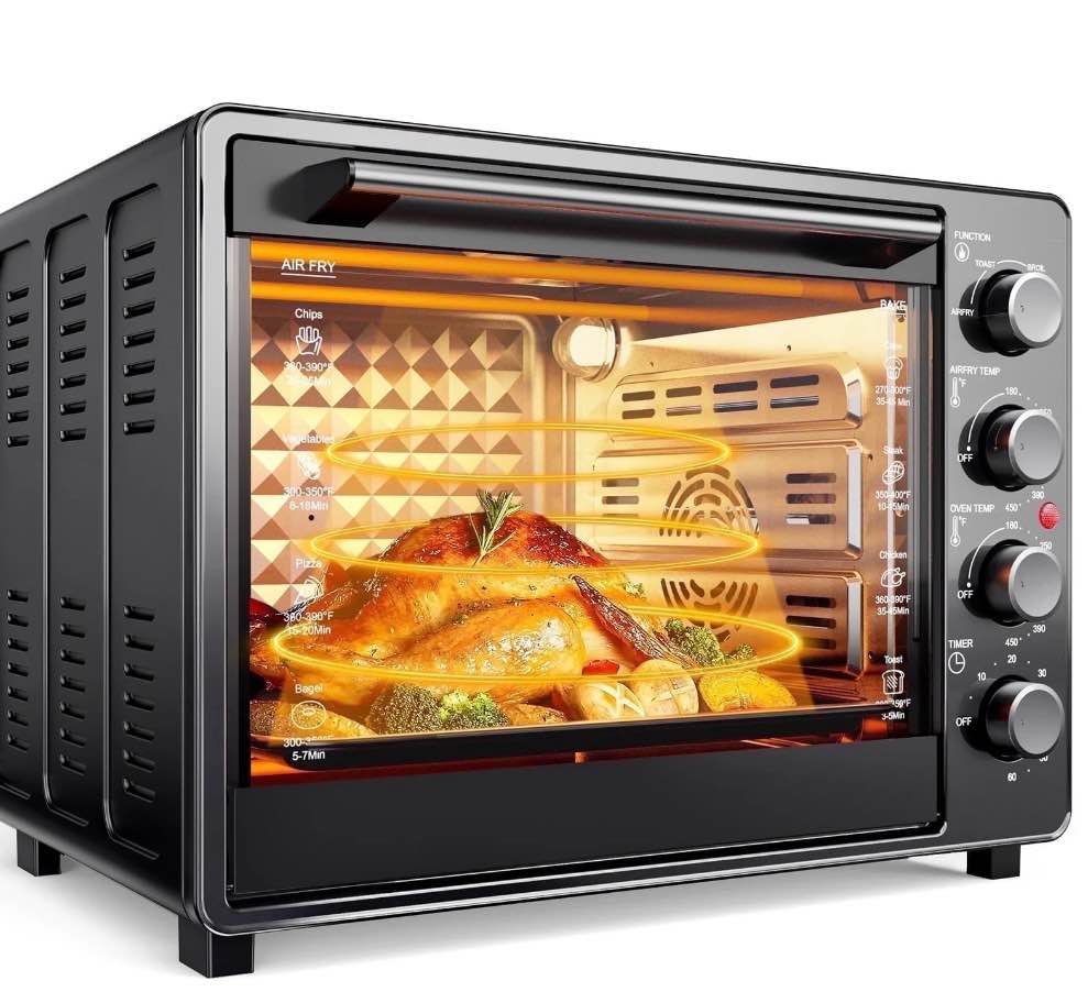 34 qt super-large air fryer electric toaster oven countertop pizza warm broil toast bake air fry 1500w 5 functions 85% oil-less