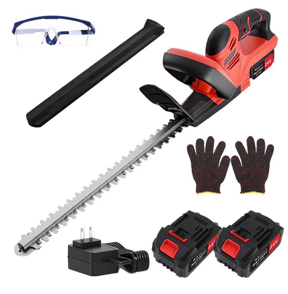 22  cordless electric hedge trimmer with 2 battery for cutting and rrimming bushes and shrubs