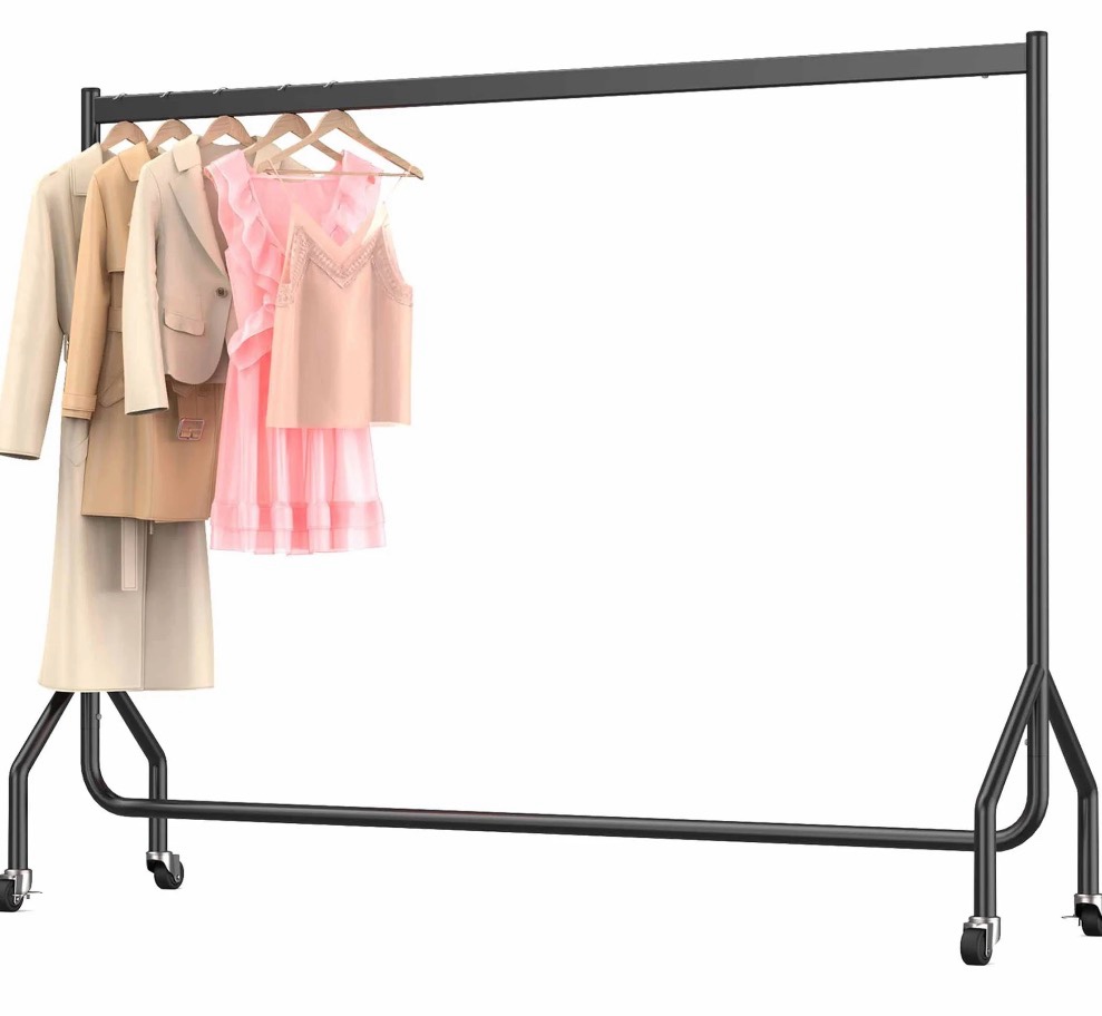 nefoso heavy duty clothes rack with wheels,rolling garment clothing rack for display and storage, hanging clothes,71"l x 18.4"w x 60"h(black)