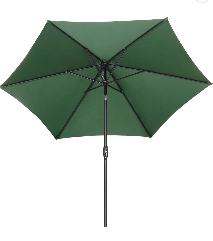 ainfox 9ft patio umbrella outdoor portable table market umbrella with push button tilt/crank waterproof uv-proof dark green