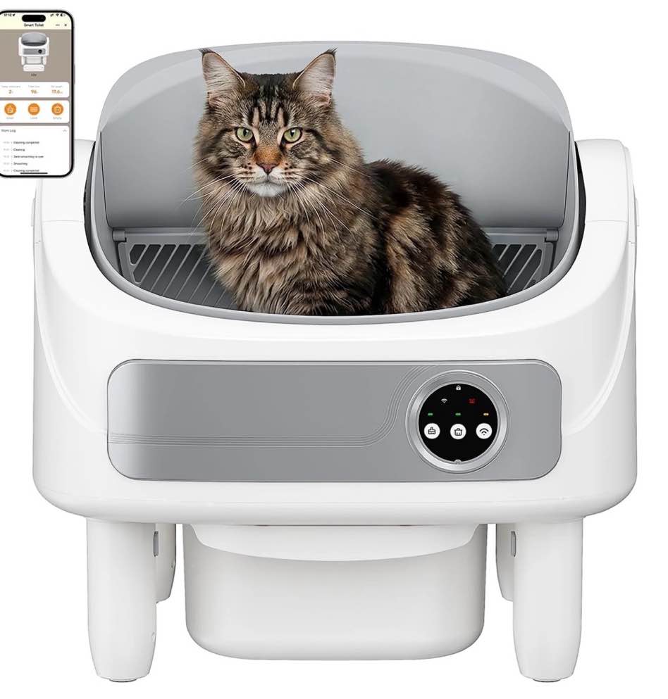 andpety automatic litter box, self-cleaning cat litter box with bio-radar & 10 safety sensors for anti-pinch, open top large litter box with app control & odor-removing system, white