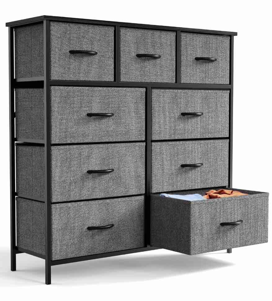 edx fabric dresser for bedroom 9 drawer, grey
