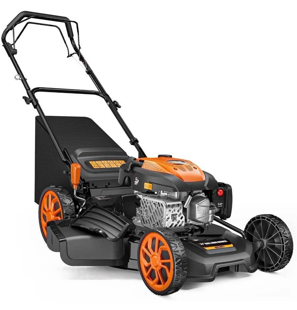 efurden 21" 170cc gas self-propelled lawn mower, 3-in-1, 7-height adjustment, 10" rear wheels, 17 gal bag