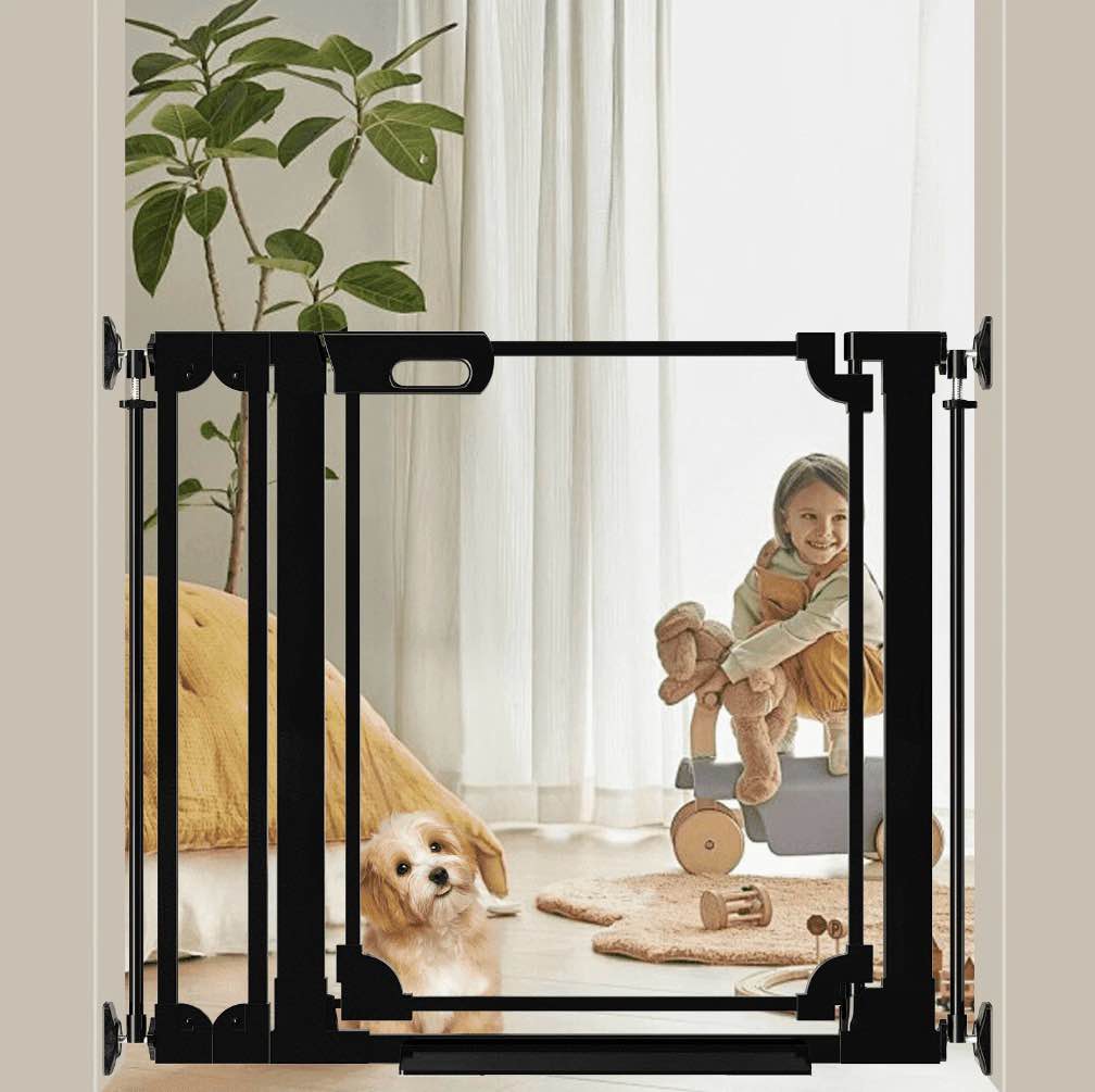 fairy baby clear baby gate for doorway 29-38 in wide pressure mounted baby safety gates black
