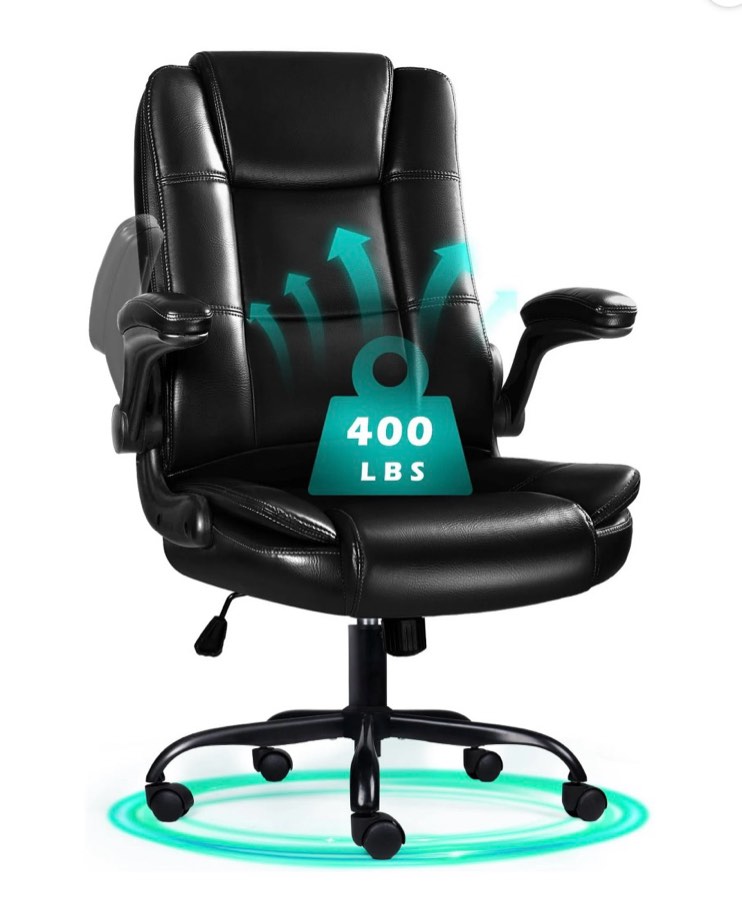 waleaf big and tall executive office chair with flip-up arms for adult, ergonomic high back adjustable lumbar support computer desk chair
