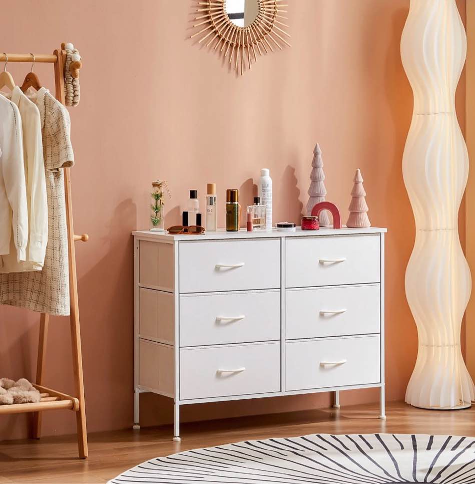 concetta 6-drawer fabric dresser storage chest for bedroom, closet, storage furniture for adults, white