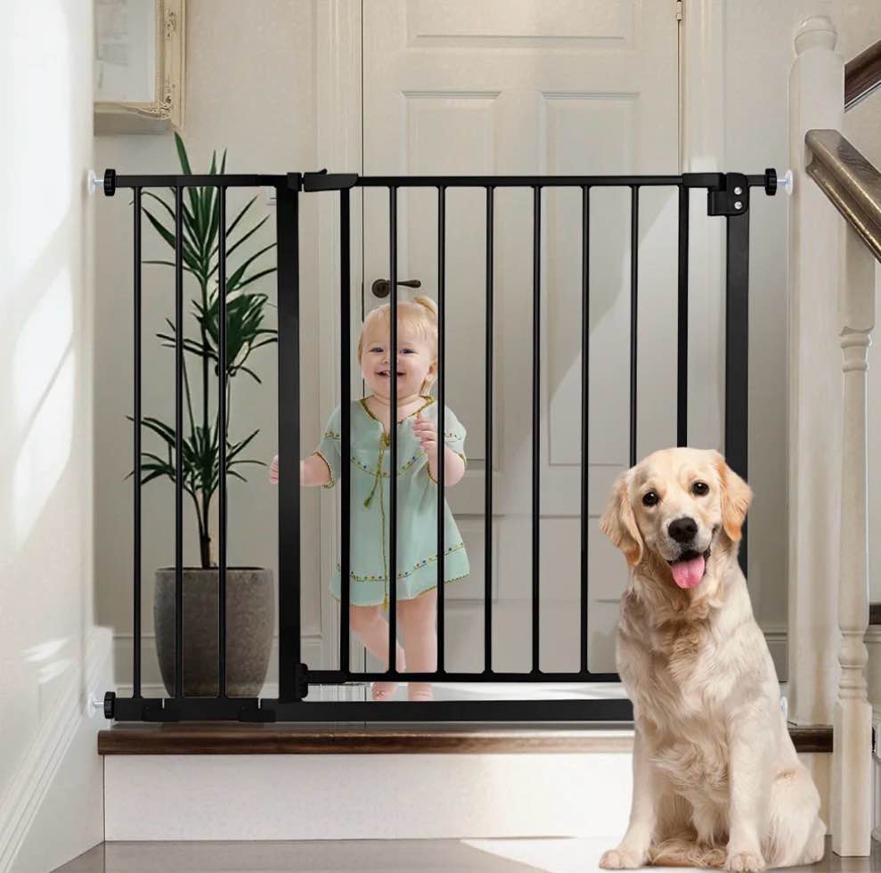 baby safety gate, dog gates for top stairs doorway, 29.5''- 40.5''wide pressure mount, black