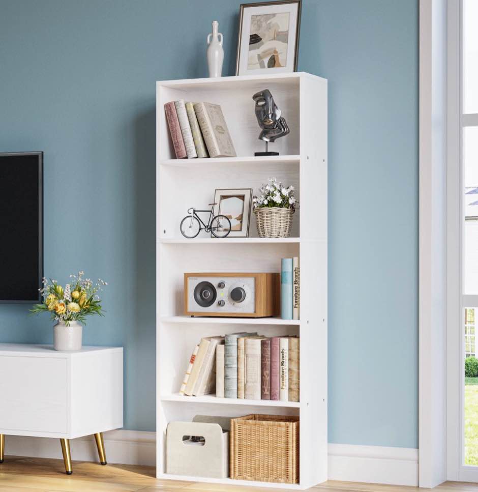 ironck 5 shelf bookcase, free standing display storage bookshelf for home office, white