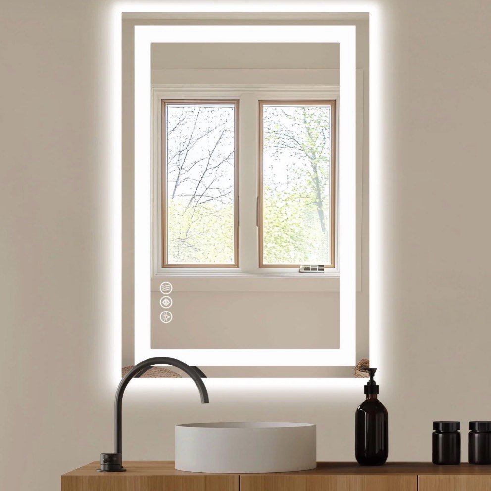 JIOABL LED Bathroom Mirror 24 x 36 with Stepless Dimmable Wall Mirrors with Anti-Fog Vanity Mirror with 3 Color Modes Shatter-Proof Bathroom Mirror with LED Lights