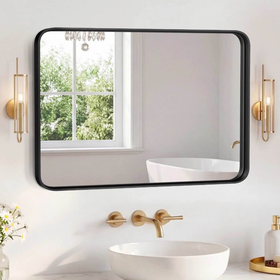 CONCETTA Shatterproof Bathroom Wall Mirror –30 x 40 Vanity Mirror with Rectangular Metal Frame Anti-Fog Black Gift for Mother s Day