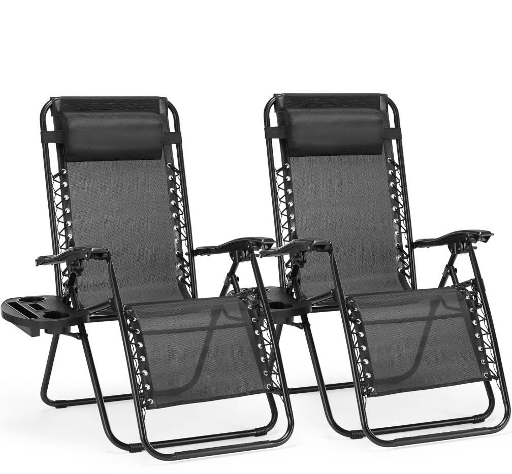 CONCETTA 2 Zero Gravity Lounge Chairs, Foldable Reclining Camping for Patio, Lawn, Beach, Black