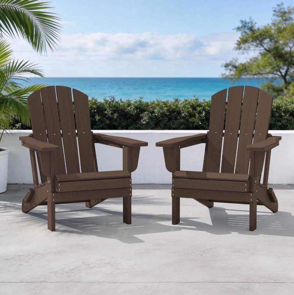 LOYALICE Outdoor Patio Chair, HDPE Plastic Adirondack Chair, Coffee Brown(2PC)