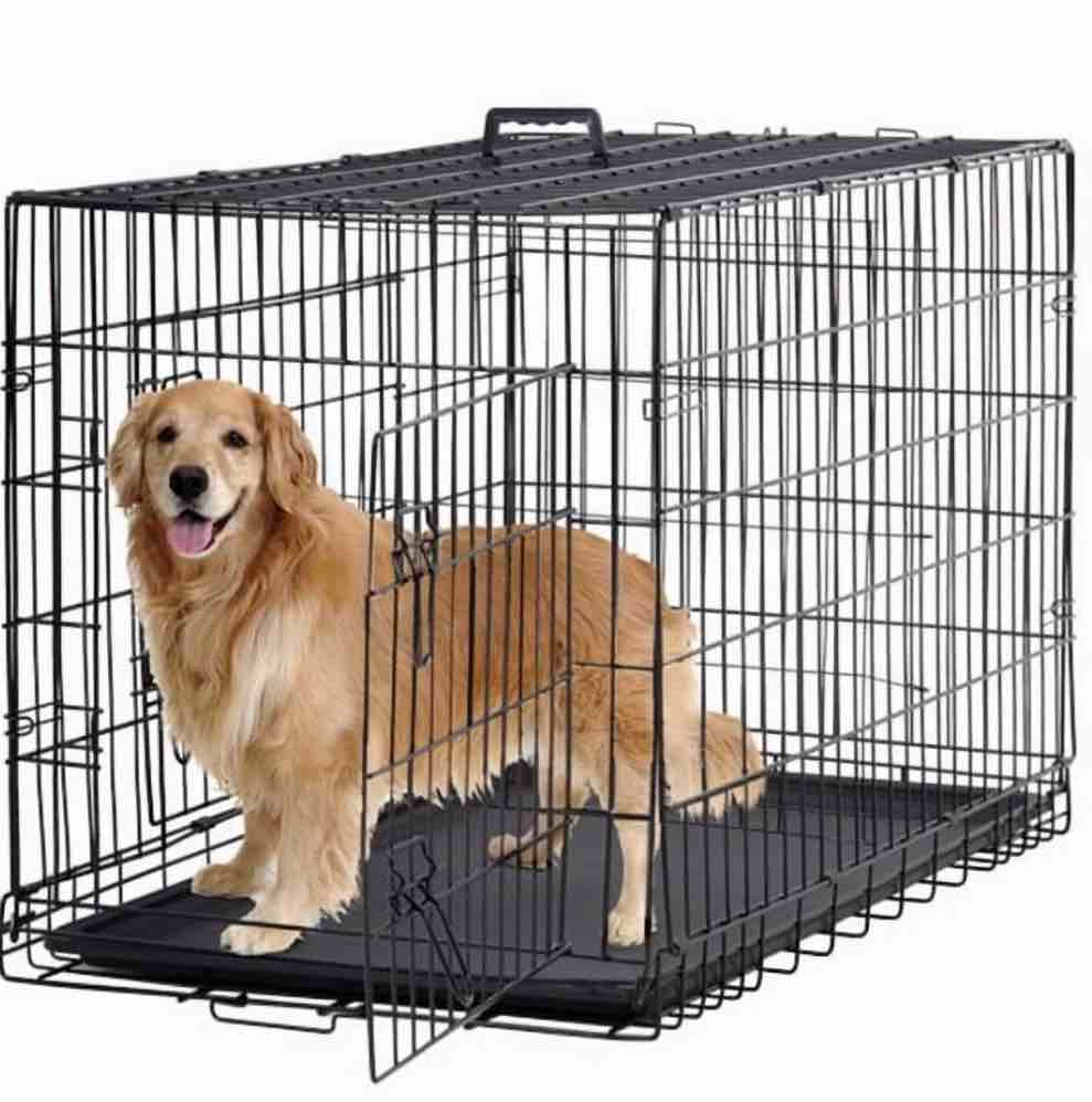 BestPet 48 inch Foldable Metal Dog Crate for Large Dogs Double Door Divider Removable Tray(Black)
