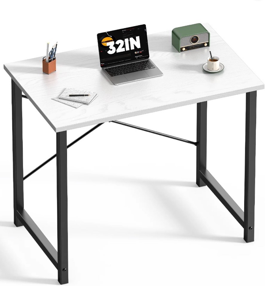 edx 31 inch computer desk modern writing desk, industrial office desk, office table for small spaces,sturdy laptop table for home office, white