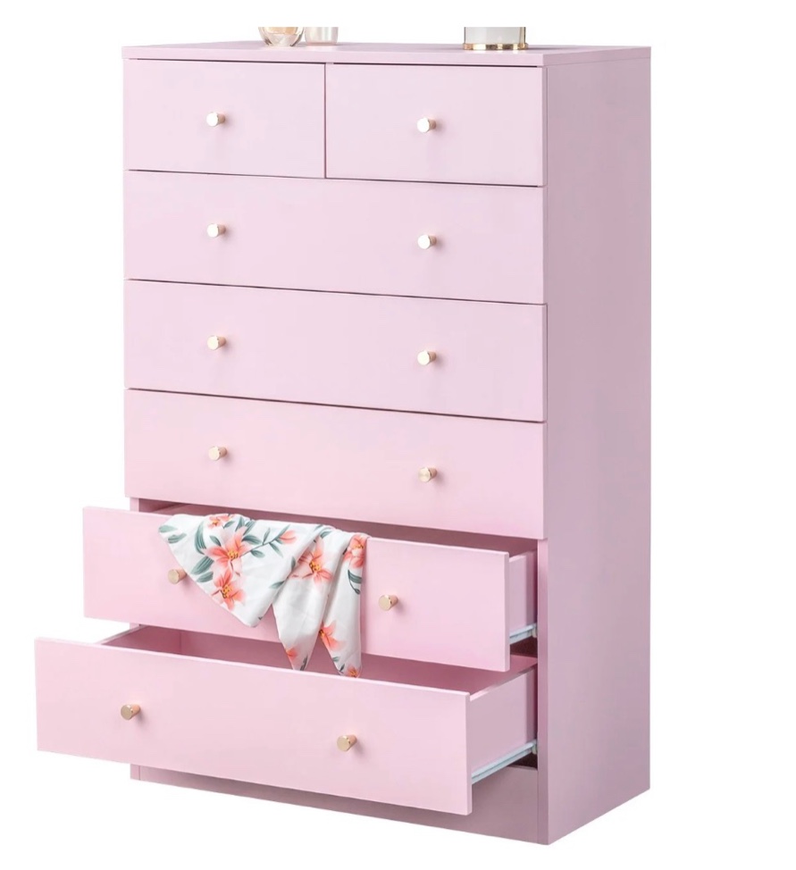 ubesgoo 7 drawer wood dresser for bedroom, chest of drawers, storage organization unit for clothing, pink