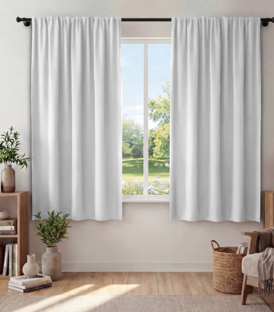 xueyu window curtains blackout back tab curtains 63 inch 100% blackout curtains darkening light blocking curtains for living room bedroom full light blocking curtains 2 panel set w42 x l63 white