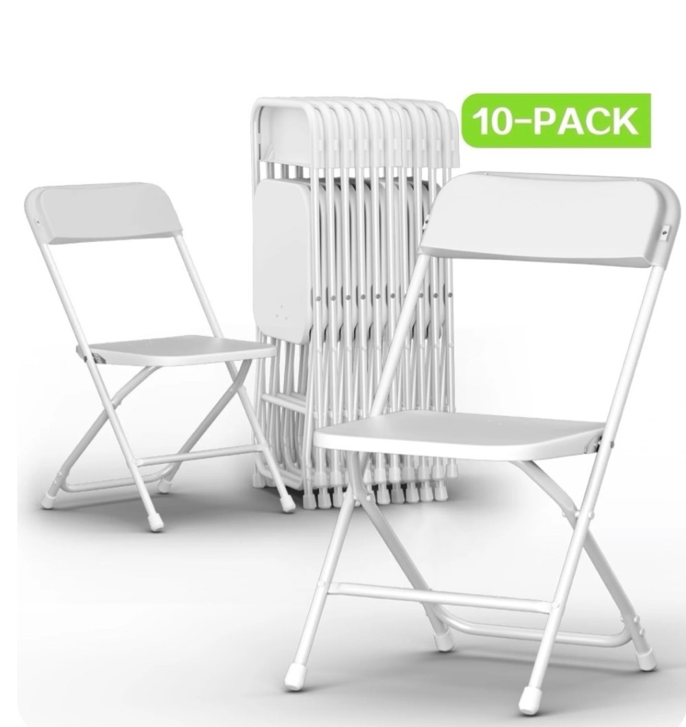 capri white plastic folding chair 10 pack  350lb weight capacity portable stackable wedding party chair for indoor and outdoor  restaurant  meeting room  patio and garden