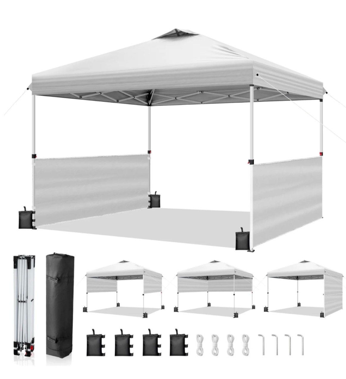 ktaxon 10x10 ez pop up canopy tent outdoor sun shade shelter outdoor gazebo one push setup with 2 half sidewalls 1 roller bag 4 sandbags upf50+ - white