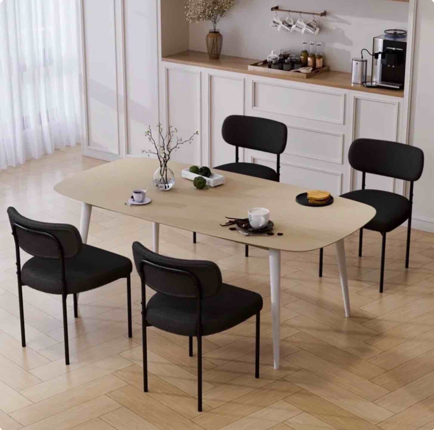 hommpa boucle dining chairs set of 4 modern upholstered kitchen dining room chairs with backrest & metal legs accent side chairs black for dining kitchen living room bedroom