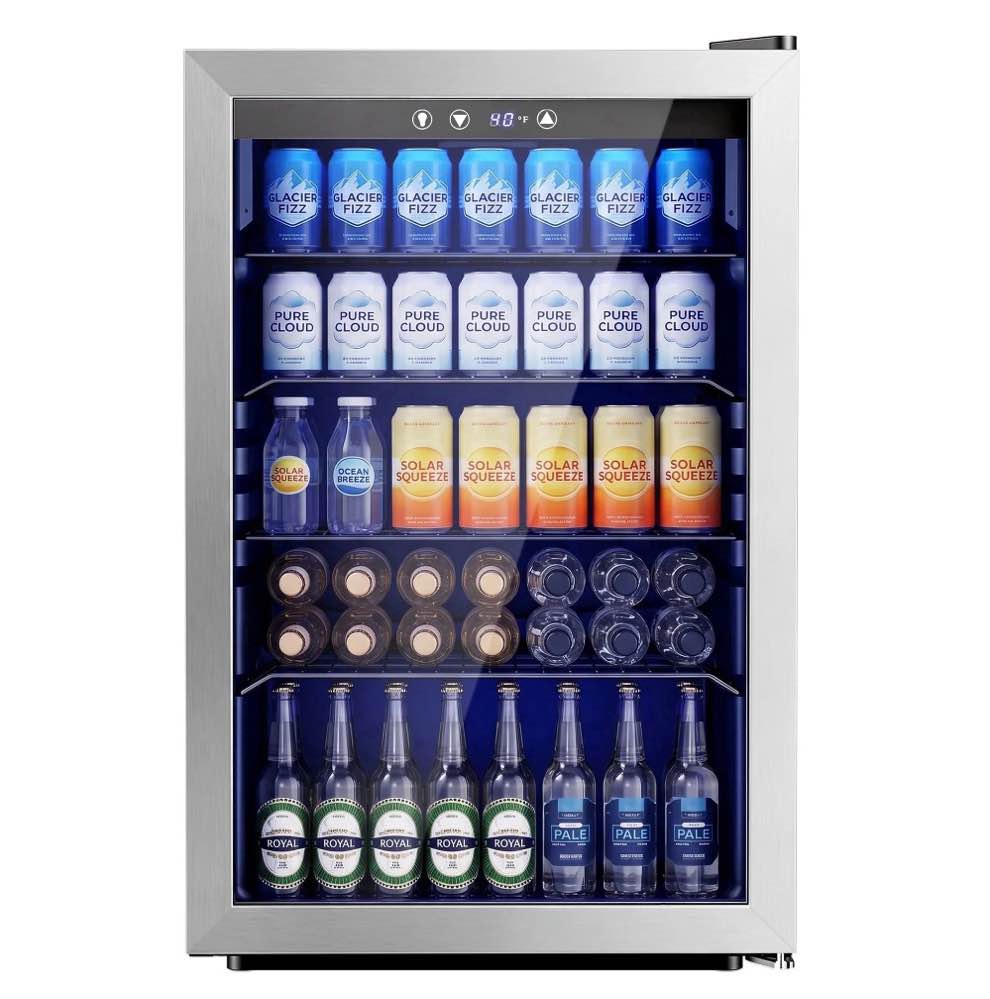 simzlife 150 can beverage refrigerator cooler 4.5 cu.ft drink fridge for soda wine beer adjustable temperature control for home office silver
