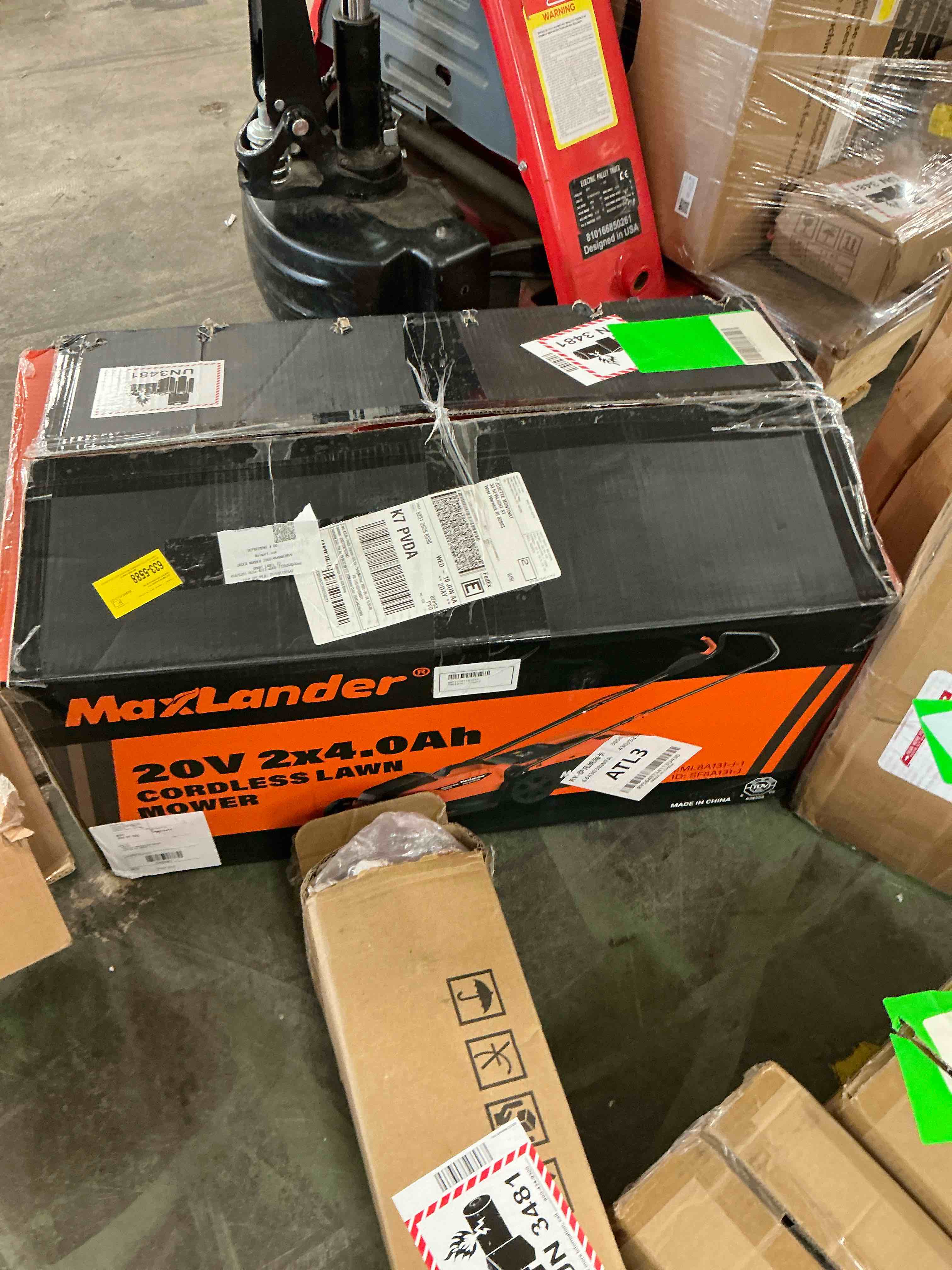 Condition photo showing New/Like New for maxlander 13" cordless lawn mower, 2-in-1 battery powered lawn mower with brushless motor, 5-position height adjustment