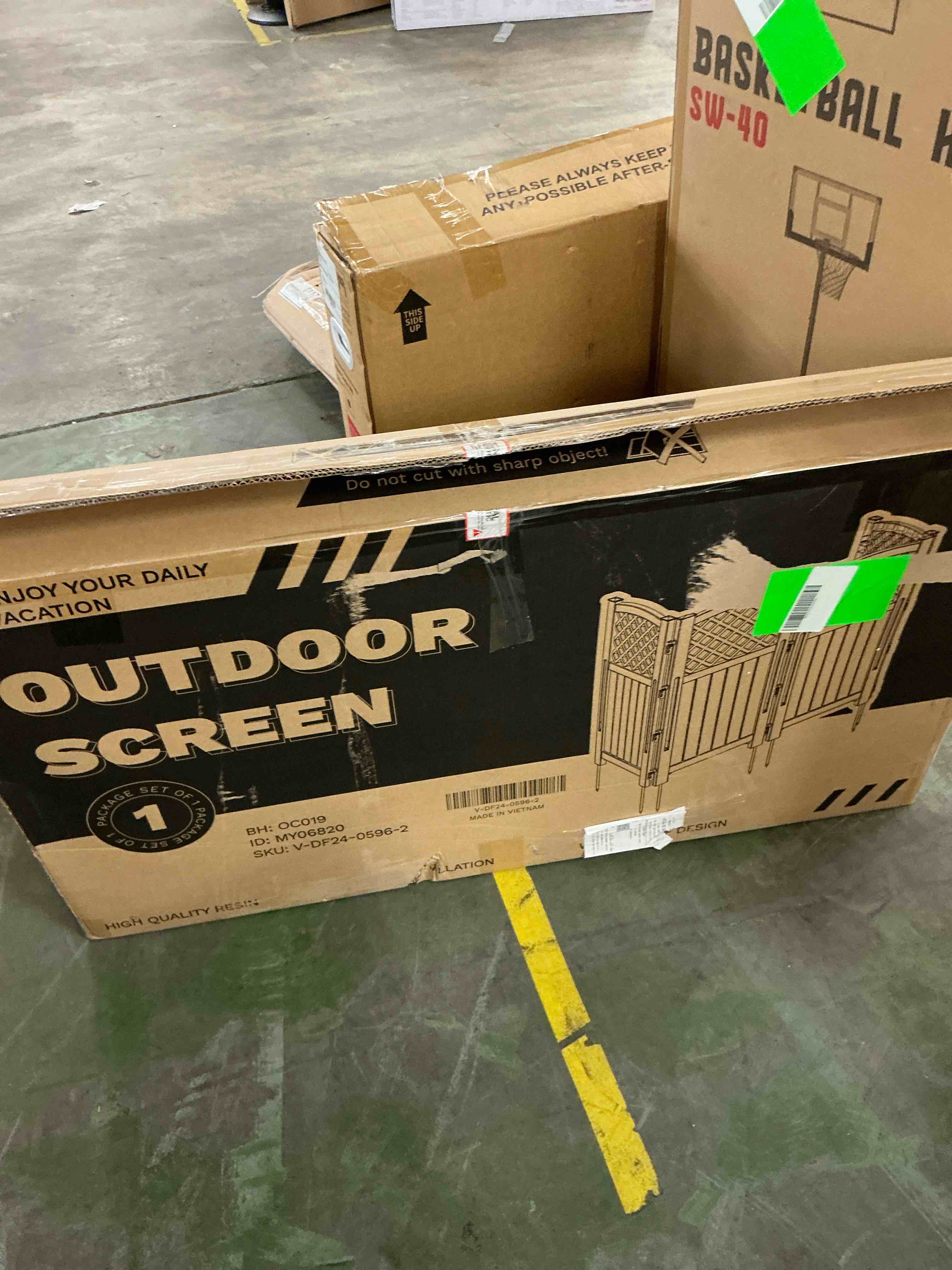 Condition photo showing New/Like New for homall outdoor patio 4 panel screen enclosure,plastic privacy screens, air conditioner fence panels, trash can fence for garden,gray