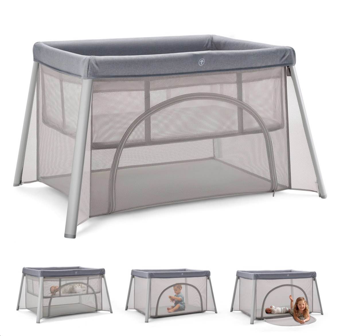 harppa portable travel crib with mattress, foldable playard for baby and toddler, 11lbs, gray