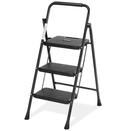 concetta 3 step ladder folding step stool with anti-slip pedal lightweight portable ladder for home workplace 800lbs capacity?black