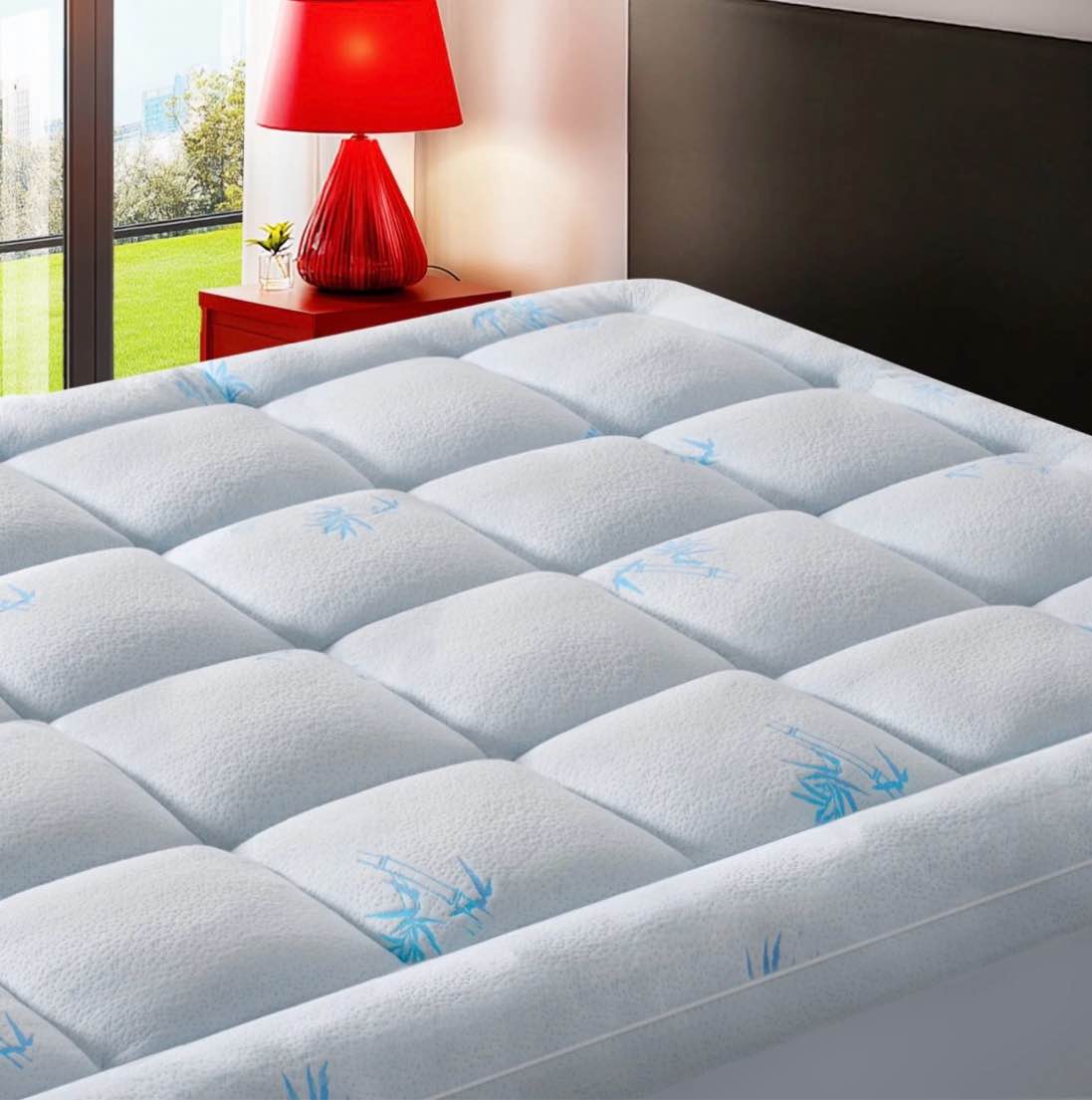 mattress topper king size, bamboo extra thick mattress pad 8-21" deep pocket soft down alternative fill (78x80 inches)blue