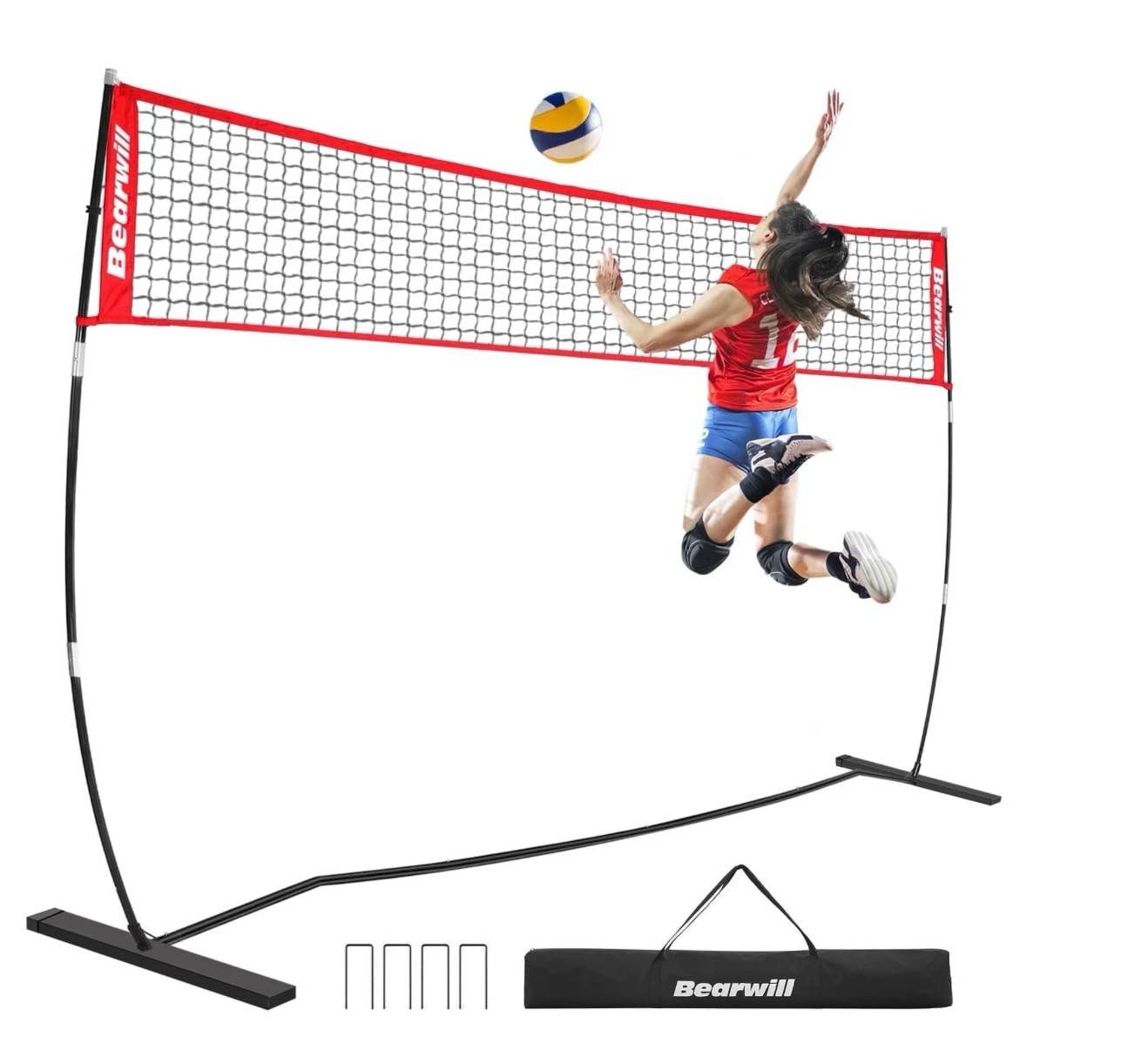volleyball net, 12ft portable volleyball net for backyard, freestanding volley ball set height adjustable with carry bag, volley ball practice nets training equipment for indoor and outdoor