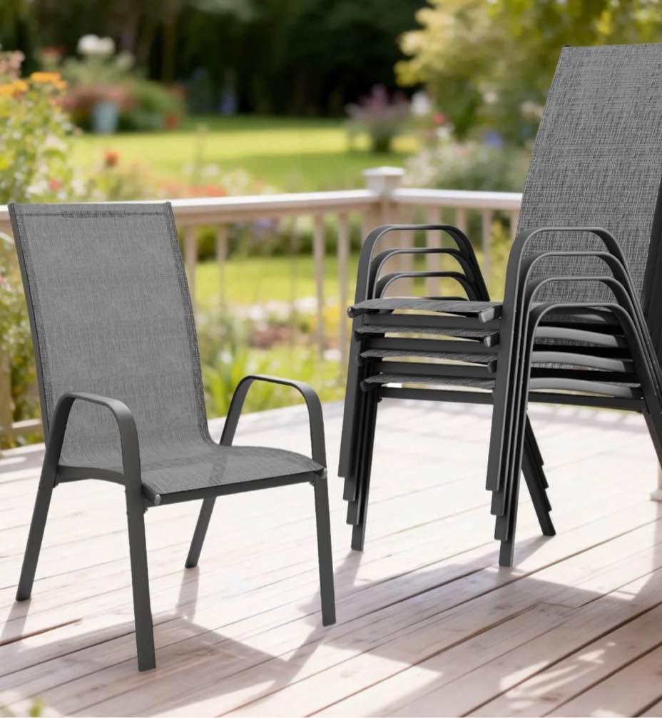 fundaze outdoor dining chairs set of 4, patio dining chair stackable armrest patio chairs space saving for garden backyard deck, gray