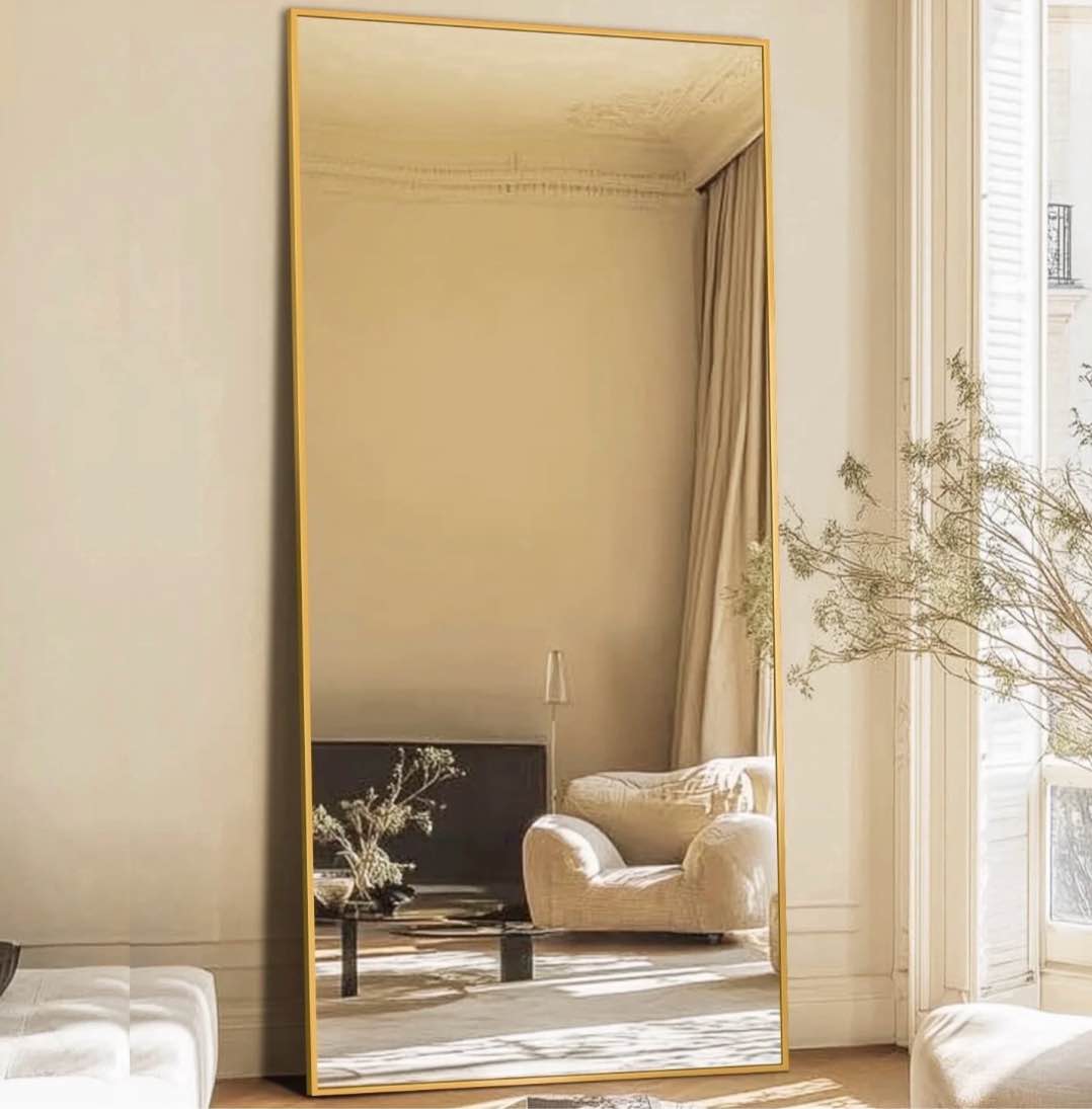 antok full length floor mirror 71 x32  rectangle floor standing tall mirror with aluminum frame  leaning  wall mounted or freestanding  gold