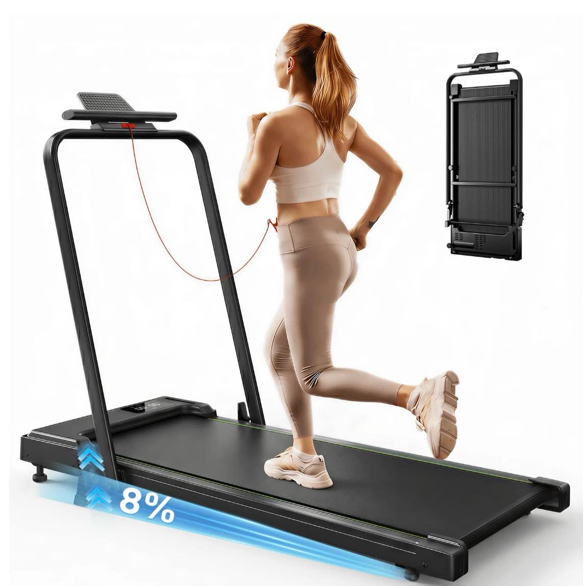 formill foldable treadmill 300 lbs walking pad treadmill with handlebar portable treadmill 2 in 1 for home/office under desk treadmill with mat touch control led display & remote control
