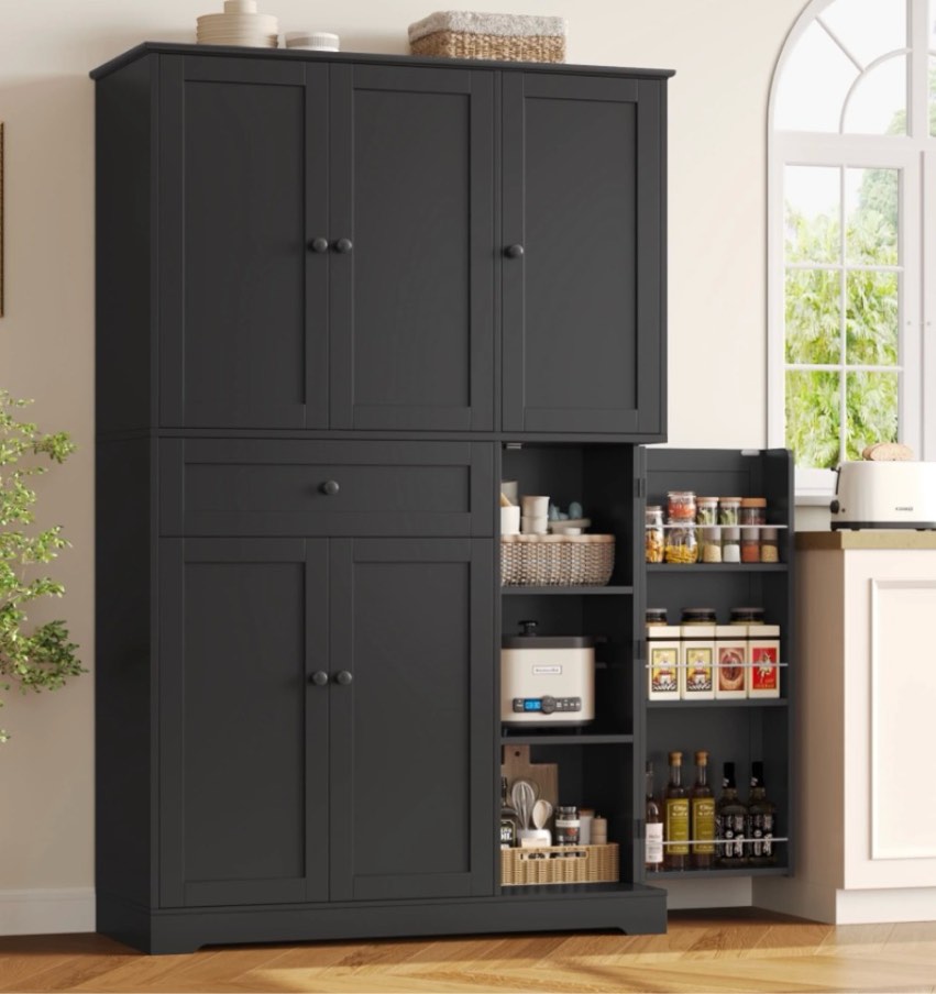 homfa kitchen pantry storage cabinet, 68" food pantry cabinet with drawer and door shelf, 6 door freestanding cupboard buffet for dining room, black