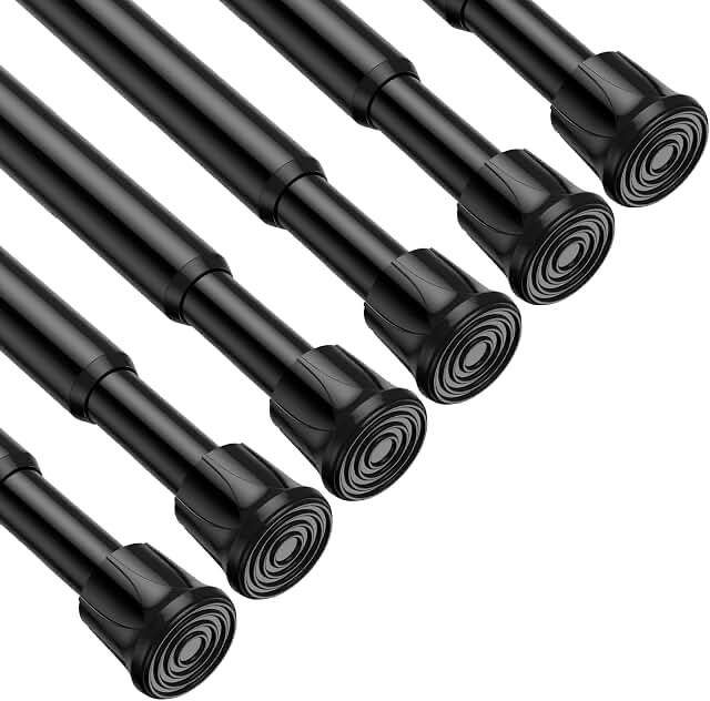 beamnova 6pcs tension curtain rod for windows cabinet wardrobe closet 28 -48 adjustable 1/2 diameter black