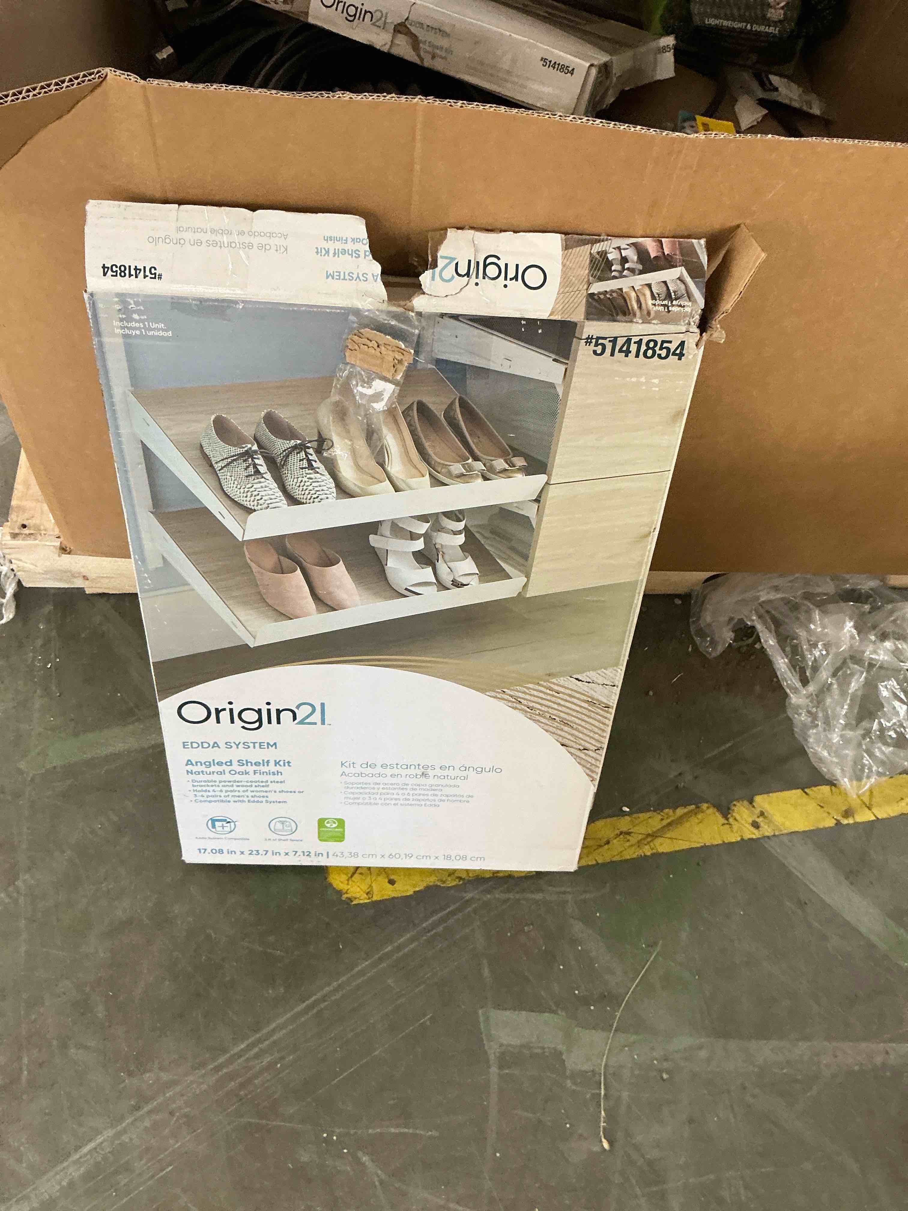 Condition photo showing Good Condition for origin 21 edda 23.78-inches x 7.12-inches x 17.08-inches natural oak angled shoe storage
