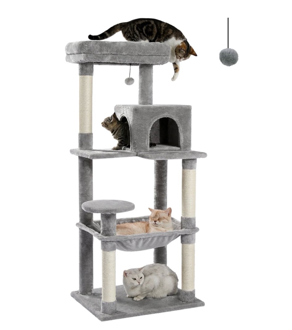 pawz road cat tree for large cats 56"tall cat tower condo with scratching post for indoor cats,gray